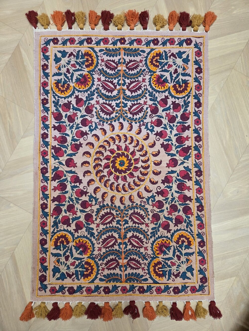 Floral Suzani Throw Rug Boho Bohemian